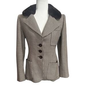 Rare Valentino Boutique Vintage Houndstooth Blazer with Fur Collar